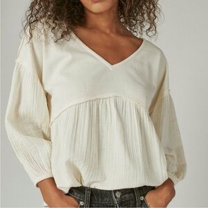 NWT Lucky Brand Long Sleeve Woven Mixed Top